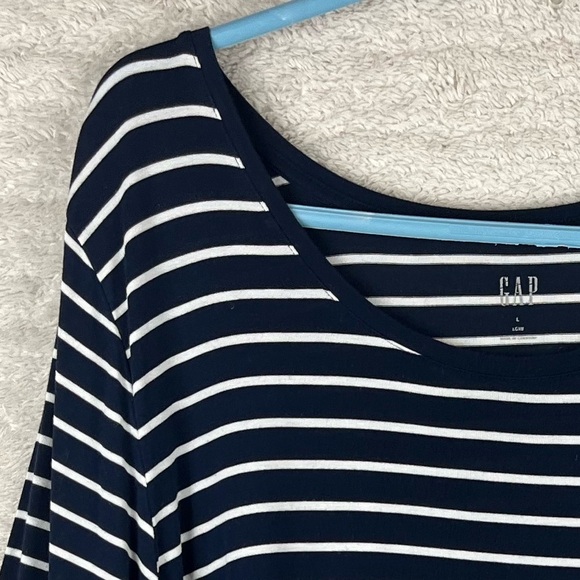 GAP Luxe Navy Striped Nautical Crew Neck Long Sleeve Size Large Preppy Prep - Picture 7 of 13